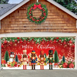 Preboun Black Nutcracker Christmas Garage Door Decoration 7 x 16 ft Nutcracker Door Cover Hanging Christmas Garage Banner for Xmas Winter Holiday Party Supplies