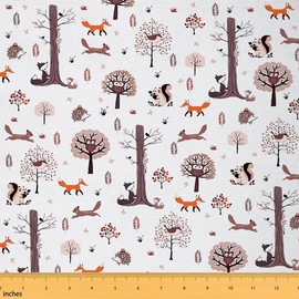 jejeloiu Wild Animal Fabric by The Yard Fox Squirrel Owl Upholstery Fabric for Chairs White Brown for Home DIY Projects Indoor Outdoor Decor Cute Animal Decorative Waterproof 1 Yard