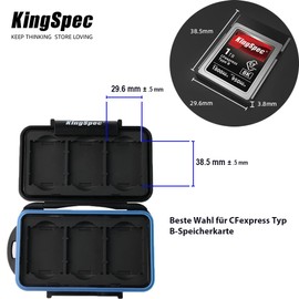 KingSpec Memory Card Case: Waterproof, Weatherproof, Snap Closure, Moulded Eyelet with Carabiner, Shockproof, Fits 6 XQD or CF Express Type B Cards