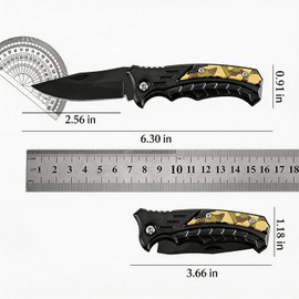 Tactical Folding Pocket Knife 2.56" Black Stainless Steel Blade Camo Handle EDC Pocket Knife with Pocket Clip Rivet Reinforcement for Outdoor Camping Hiking Survival，4 Pack