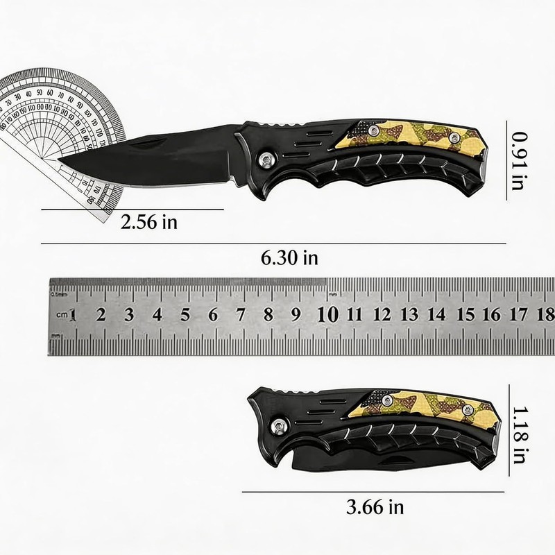 Tactical Folding Pocket Knife 2.56" Black Stainless Steel Blade Camo