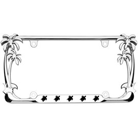 Turtle Animal Palm Tree Design Chrome Metal Auto License Plate Frame Car Tag Holder Chrome/Black (Chrome/BLACK3)