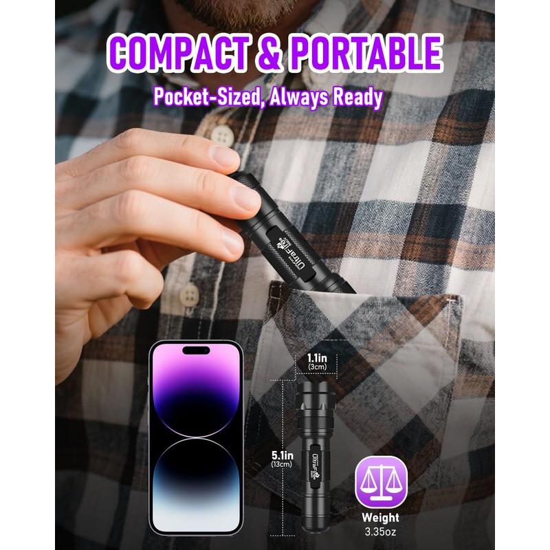 ULTRAFIRE UV Flashlight 395-405 nm Led Blacklight for Curing UV