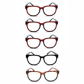 EYE ZOOM 5 Pack Ladies Stylish Plastic Frame Reading Glasses for Women, Mul-Color, +1.50