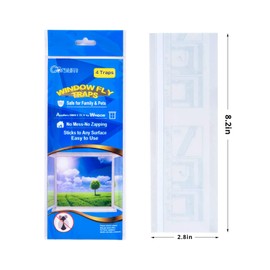 Garsum Window Fly Traps Indoor, Fly Paper Bug Sticky Strips, House Fly Killer Window Decal Non-Toxic,4 Pcs