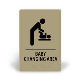Promot Baby Changing Area Restroom Sign – ADA Braille Bathroom Sign for Business, Self-Adhesive, 9" x 6", Commercial Door Signage, Office Wall Decor - Taupe