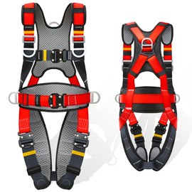 DIJJIG Fall Protection Safety Full Body Harness 5pt Adjustment Safe Comfortable Construction Positioning Harness Extra Long Thick Leg Back Padded Push-Button Quick-Lock Buckles OSHA and ANSI compliant