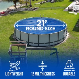 Shop Square 21 Foot Round Solar Cover for Inground and Above Ground Pools, 12 Mil - Premium Heavy Duty Solar Blanket for Above Ground Pool, Blue - Made in USA