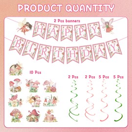 Fairy Party Decorations Pink Set - 16 Pcs Fairy Spirals Streamers DIY Banner Butterfly Mushroom Hanging Swirls For Girls Baby Shower Wedding Pink Floral Theme Birthday Party Decorations Supplies