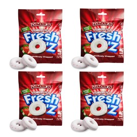 Fresh Oz Strawberry Flavored Candy for On-the-Go Indulgement - Individually Wrapped Candy Refreshing Sweets Pack, Sugar Free Mouth Breath Freshener - Nut Free - 2.65oz Bag Pack of 4