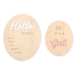 It's a Girl Wooden Signs - Hello World Sign, Gender Reveal Party Decor, Newborn Announcement Board, Holiday Gender Reveal Ornament, Bow Coquette Birth Pregnancy Announcement (It's a Girl Pink)