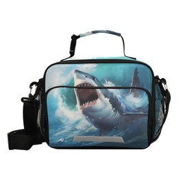 ALAZA Shark Kids Lunch Box, Girls Boys Ocean Sea Wave Lunchbox Insulated Reusable Meal Container Lunch Bag with Shoulder Strap
