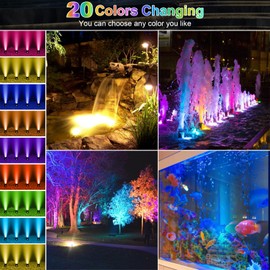 Srygery RGB Underwater Pond Lights, 20 Colors Dimmable Submersible Led Fountain Lights with Timer, IP68 Waterproof with Remote Control for Outdoor Ponds Aquarium Garden Pool (Set of 6)