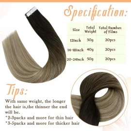 Easyouth Extensiones Cabello Natural 40gr 14in Negro Con Destellos De