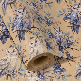 WRAPAHOLIC 30 Inch Kraft Christmas Wrapping Paper - 30 Inch x 33 Feet - Owl Wrapping Paper Wild Animal Winterfall Watercolor Design for Christmas, Holiday, Party Celebration