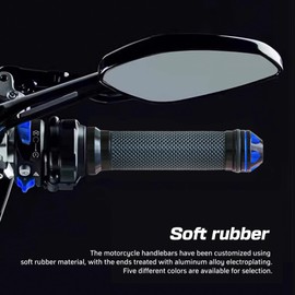 WTZMOTO Motorcycle Grips for Handlebar, CNC Aluminum & Rubber Motorcycle Hand Grips with Bar End Cap (Blue), for 7/8" 22mm Handle Bars Compatible with Chopper Cruiser Street Bike Dirt Bike