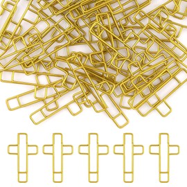 50PCS Cross Paper Clips, Gold 1.33" Small Bible Paper Clips for Christian Cross Clips & Mini Flat Cross Paperclips Cross-Shaped