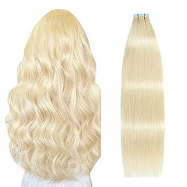SUYYA Tape in Hair Extensions Bleach Blonde 100% Real Human Hair 16 inches 20pcs 40g/pack Straight Seamless Skin Weft Tape in Remy Hair Extensions(16 inches 613#)