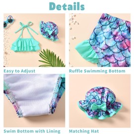 Toddler Baby Girls Swimsuit Bikini Mermaid Two Pieces Bathing Suit Swimwear Summer Beach Wear Set Cyan 12-18 Months