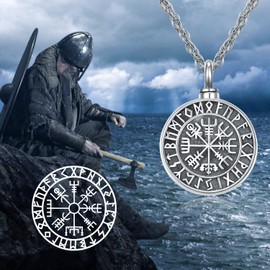 KINGWHYTE Viking Ash Necklace 925 Sterling Silver Vegvisir Viking Amulet Jewellery Cremation Keepsake Gifts for Men Women, Sterling Silver