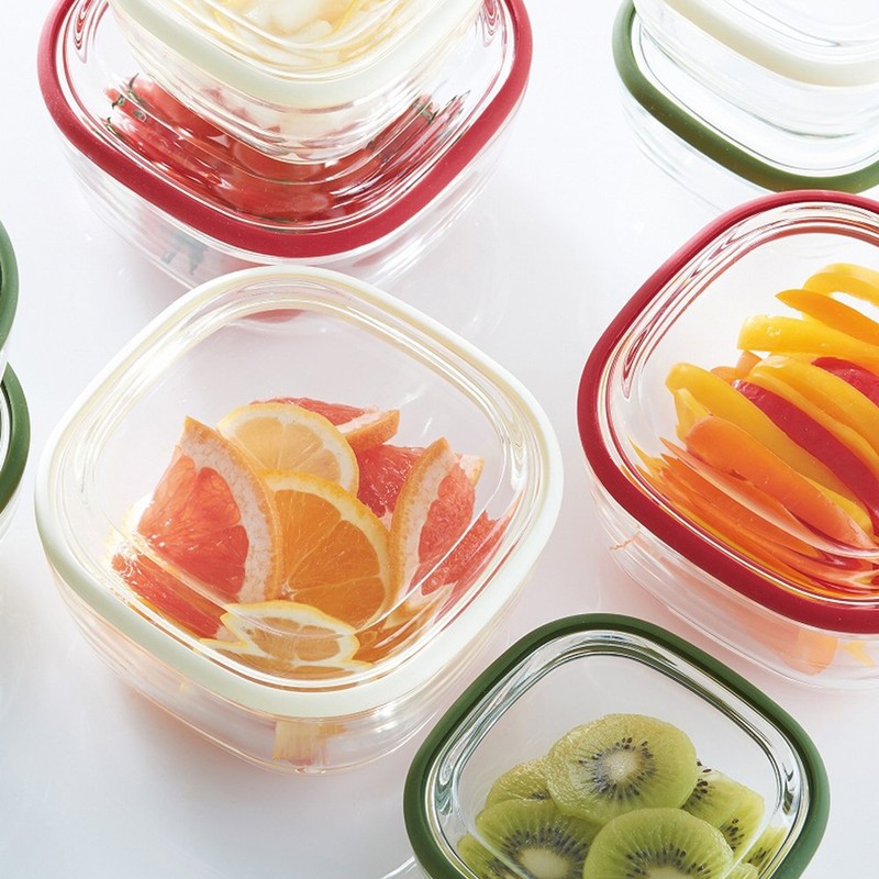 Hario Square Container-Clear-600ml, Medium, Red