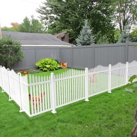 Coarbor 1 Set 84"x36" Vinyl Picket Fence Panel White PVC Garden Decorative Fence for Yard Border Outdoor Patio Pet Barrier Temporary Small Dog Fence(34 Pickets, Scallop)