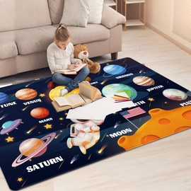 LTKOUGFAM Kids Play Rug for Playroom, Outer Space Rug Solar System Educational Rug Kids Baby Floor Mat, Kids Play Carpet for Children Bedroom Classroom (59X39.4 in)