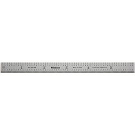 Mitutoyo 182-208, Steel Rule, 6"/150mm, (1/10", 1/50", 1mm, 1/2mm), 1/64" Thick X 1/2" Wide, Satin Chrome Finish Tempered Stainless Steel