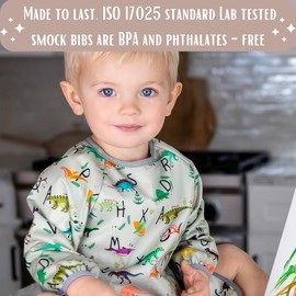 BABYBOET Waterproof Long Sleeve Baby Bibs 3PCS, Feeding Bib, Smock Bib - Wipe Clean, Machine Washable with Food Catcher Pocket. 6-36 Months