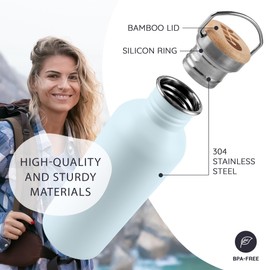 Bambaw 1 Litre Stainless Steel Water Bottle, Light Blue Water Bottle, BPA-Free Non-Insulated Sports Bottle, 1 Litre Stainless Steel Bottle – Polar Blue