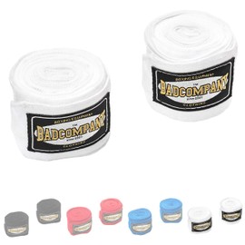 Bad Company Boxing Bandages, Elastic Wrist Wraps with Wide Velcro Fastening, Thumb Loop and Wrapping Instructions for Boxing Training, White, 3.5 m