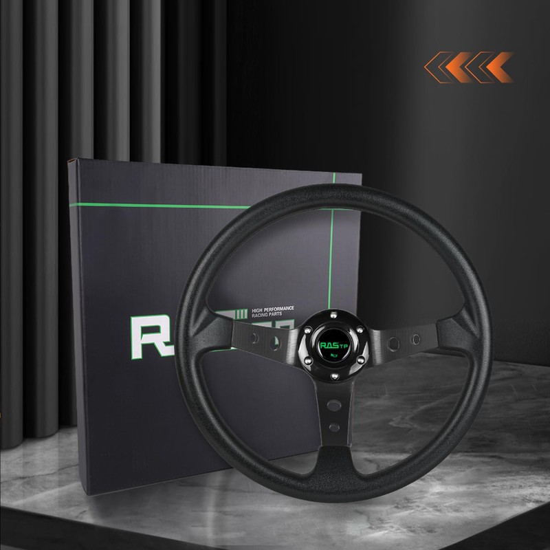RASTP Universal Racing Steering Wheel,Drifting Deep Dish Steering Wheel 13.8”/350mm