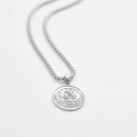 DOTBJ 925 Sterling Silver St. Christopher Necklace for Men Women with Stainless Steel Chain 24 Inch(White Gold)