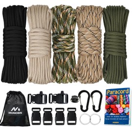 MONOBIN Paracord Combo Kits – 550 Tipo III cuerda de paracaídas – Kits de manualidades para pulseras, cuerda de supervivencia, collar de perro, pulsera (100 pies - 550 libras A)