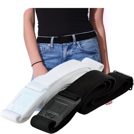 BELTAWAY Easily Adjustable Elastic Flat Buckle No Show Belts for Women – Stretch, Low Profile Design, Soft, Black & White, Plus Size (16-4X)