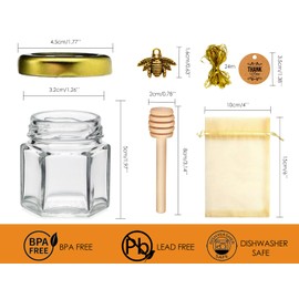 Ahhute Ahhute Honey Pot, Mini Honey Jars with Dipper, Glass Honey Jars Baby Shower Favors, Party Favors & Wedding Favors, Lid, Bee Pendants, Gold Fabric Ribbons and Gold Organza Bags, 40 Pack 1.5oz