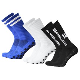 Lixada Soccer Socks, Set of 3, White + Blue + Black, Anti-Slip, Breathable, Stretchable, Running Socks, Men's Socks, blue & white & black