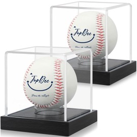JupDec Baseball Display Case, Clear Cube Baseball Holder with Wooden Base, Autograph Baseball Stand Box for Single Ball, Pine Wood, 2 Pack
