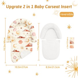 WINGHENLEE Infant Car Seat Insert for Newborn Girls Boys, Upgraded 2-in-1 Baby Carseat Head Support, Soft Reversible Baby Car Seat Insert Cushion Pad for Car Seat, Stroller, Bouncer, Swing, Moon