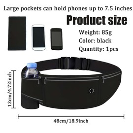 Practical Black Running Waist Bag with Water Bottle - Stylish Bag is Ultra-Light Waterproof Adjustable Large Capacity Sweat-Proof Belt, Suitable for Men and Women Sports, Exercise, Outdoor Activities
