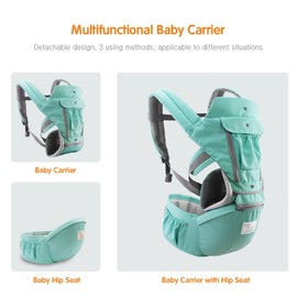 Baby Carrier with Hip Seat Breathable & Detachable Design Adjustable Strap Side Pockets Multifunctional Ergonomic Baby Safety Carriers Waist Stool for 0-36 Months Babies Infants Toddlers