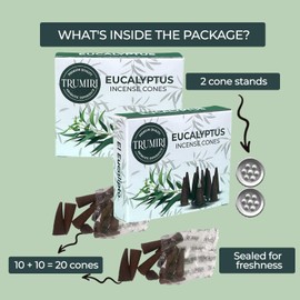 Eucalyptus Incense Cones - Total 20 Cone Incense - Dual Pack of 10 Insence Cones - Incense Cones Scented - Cone Incense Scents - Insense Cones - Incent Cone