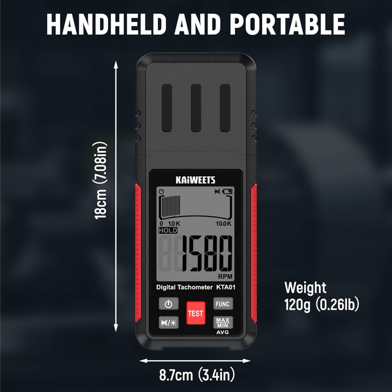 KAIWEETS Non Contact RPM Tachometer with Reflection Tape, 10-99999 RPM