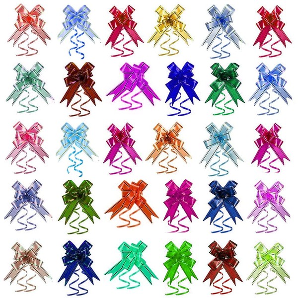200 PCS Pull Bows Decorative Assorted Colors Festival Gift Wrap Ribbon Pull Bows for Valentines Day Christmas Wedding Party Birthday Holiday Presents Bags (Random Color)