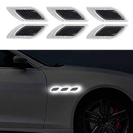 Pack of 6 3D Highly Reflective Strip Stickers for Car Mudguard Bonnet Bumper High Intensity Night Vision Sticker Safety Warning Carbon Fibre Universal for Car (White)