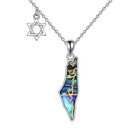URONE Israel Map Necklace 925 Sterling Silver Israel Map Pendant Israel Map Jewish Jewelry Gifts For Women