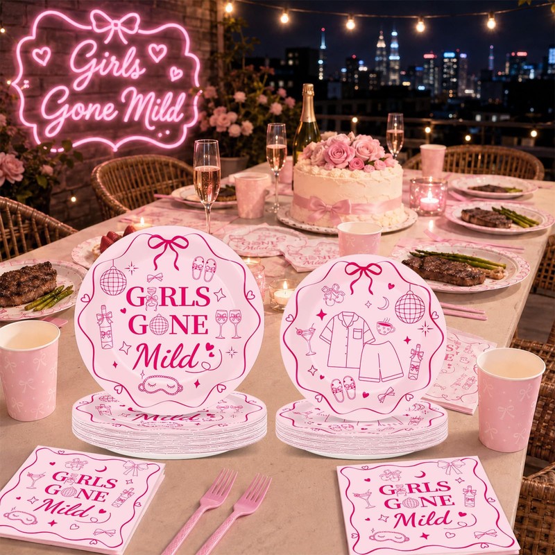 96 Pcs Girls Gone Mild Bachelorette Party Decorations Pink Sleepover
