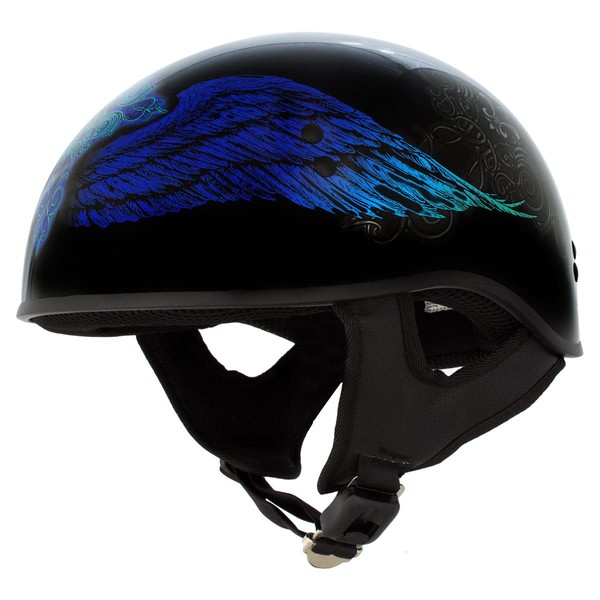 Hot Leathers HLD1045 Gloss Black 'Cross De Lis' Advanced DOT Approved Skull Half Helmet for Men and Women Biker - X-Small