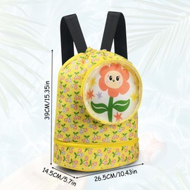Alaoo Drawstring Bag for Kids, Waterproof Swimming Backpack with Wide Straps Swimming Beach Backpack with Zippered Pocket for Girls, Kids Sports, Gym, and Yoga(Flower)