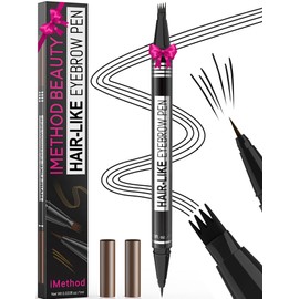 iMethod Microblading Augenbrauenstift - Eyebrow Pencil 2-in-1 Dual-Ended Augenbrauenstift mit 4-Zinken-Micro-Gabelspitzen-Applikator & präziser Pinselspitze erzeugt natürliche Augenbrauen, Schwarz